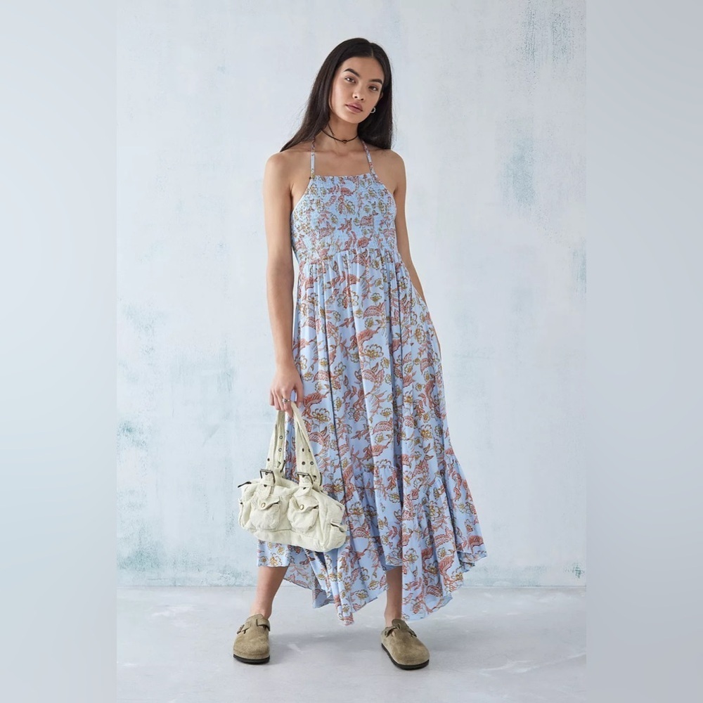 Free PeopleHeat Wave Printed Floral Halter Maxi Dress - Blue and Pink Size Small